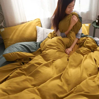 

European and American Pure Color Imitation Pure Cotton Bedding Cover Pillowcase Three Piece Set King Queen Size XHS0159