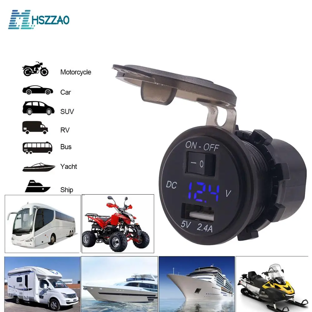 

5V 2.4A Center console USB charger + voltmeter +60cm line, accessories modified For phone ipad GPS Car supplies power supply