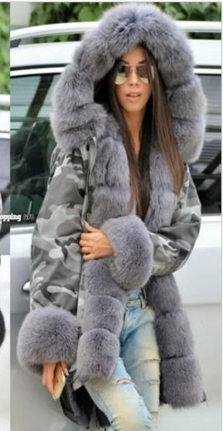 Зимняя женская куртка теплая Свободная Женская зимняя одежда длинное пальто с капюшоном камуфляжные парки женские зимние пальто - Цвет: Camouflage gray