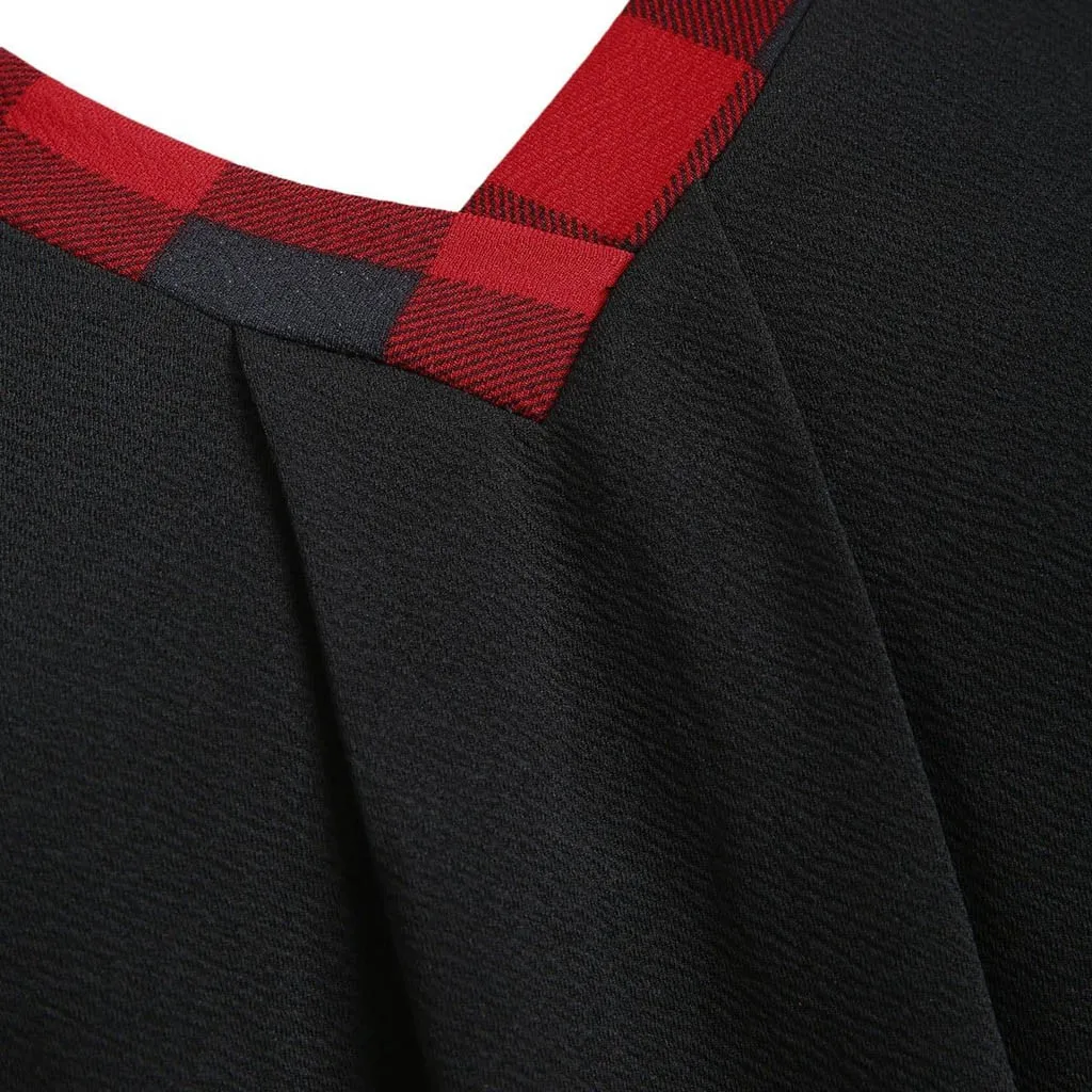 Плюс размер Модная Клетчатая блуза Повседневная зимняя Женская туника с v-образным вырезом топы женские рубашки с длинным рукавом Blusas пуловер