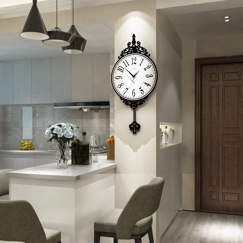 GH Европейский стиль развевающиеся круглые настенные часы современный дизайн винтажные Подвесные часы настенные маятниковые часы для гостиной