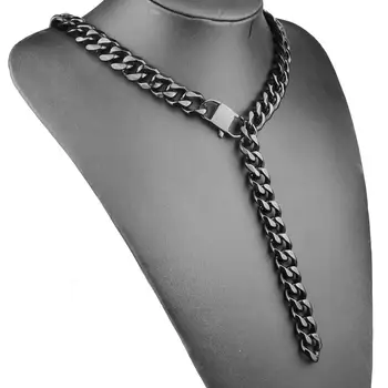 

Men Vintage Black Chains Necklaces 15mm Stainless Steel male XXXtentacion Style Miami Cuban chain Necklace Hiphop jewelry gift