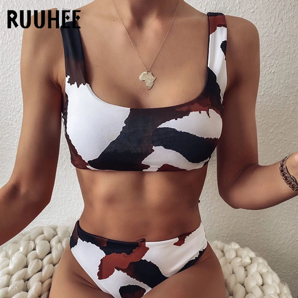 Винтажный бикини RUUHEE в стиле ретро женский купальник с принтом купальный костюм