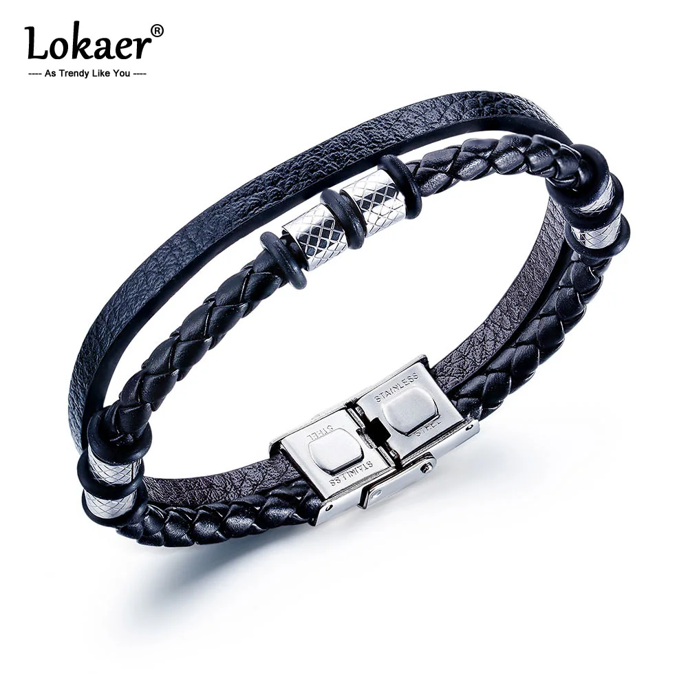 

Lokaer Hiphop/Rock Woven Double Layer Men's Leather Bracelet Handmade Knitted Chain & Link Bracelets Jewelry OPH1352