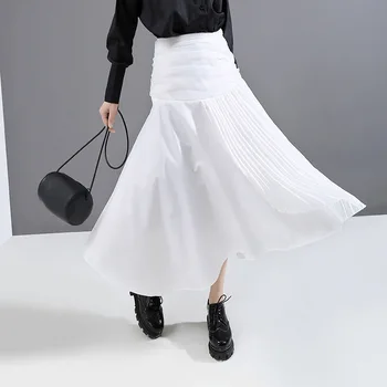 

Korea High Elastic Waist White Pleated Asymmetrical Temperament Half-body Skirt Women Fashion Tide New Spring Autumn 2020 1N821