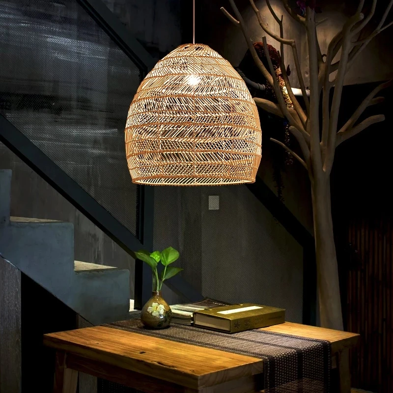 Modern Pastoral Creative Rattan Pendant Lights for Living Room Bedroom Chinese Style Hanging Lamps Home Deco LED Light Fixtures | Лампы и