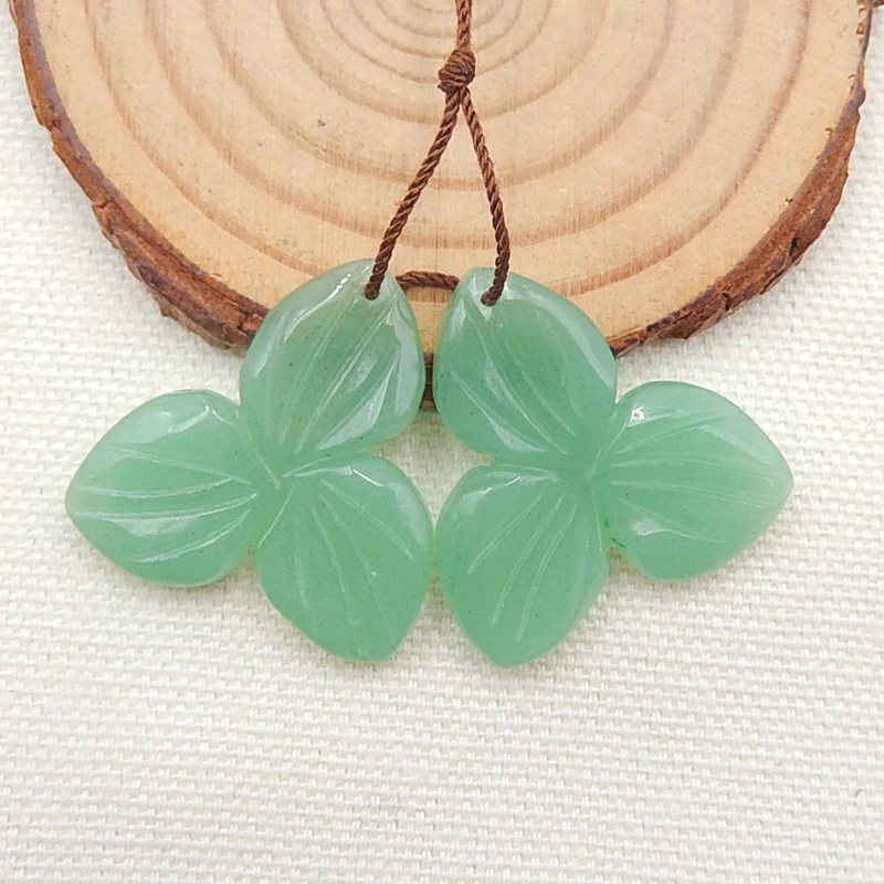 

New Design Green Aventurine Carved Flower Earring beads Pair, Stone For Earring Making 27/28x27x4mm,8.1g