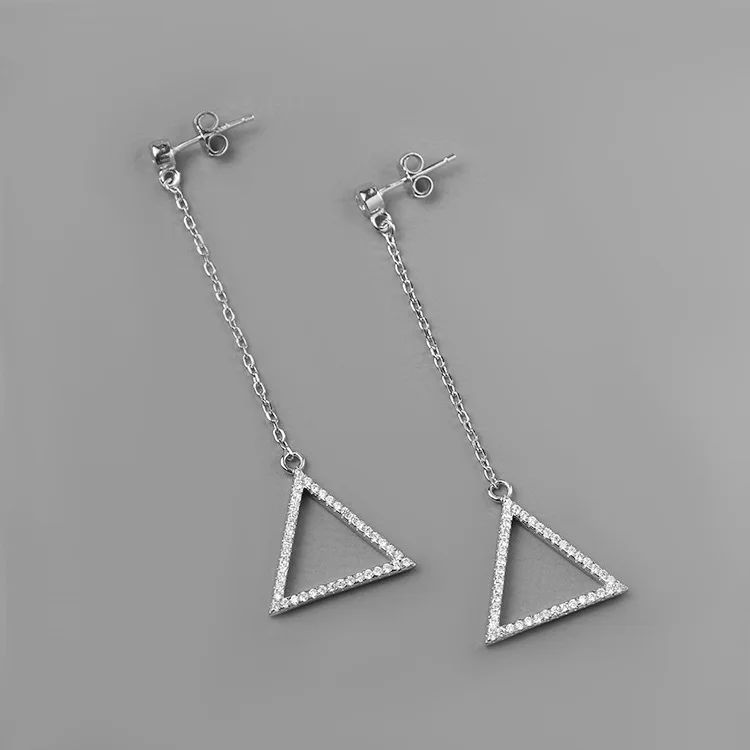 

CMajor Latest S925 Sterling Silver Imported 7A Cubic Zircon Super fairy triangle Simple tassel Dangle Earrings for Women