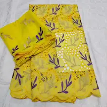 Желтая кружевная ткань, высокое качество, кружевная Свадебная швейцарская вуаль, швейцарское кружево tissu, Африканская Хлопковая сухая кружевная ткань из Дубая, 7Y