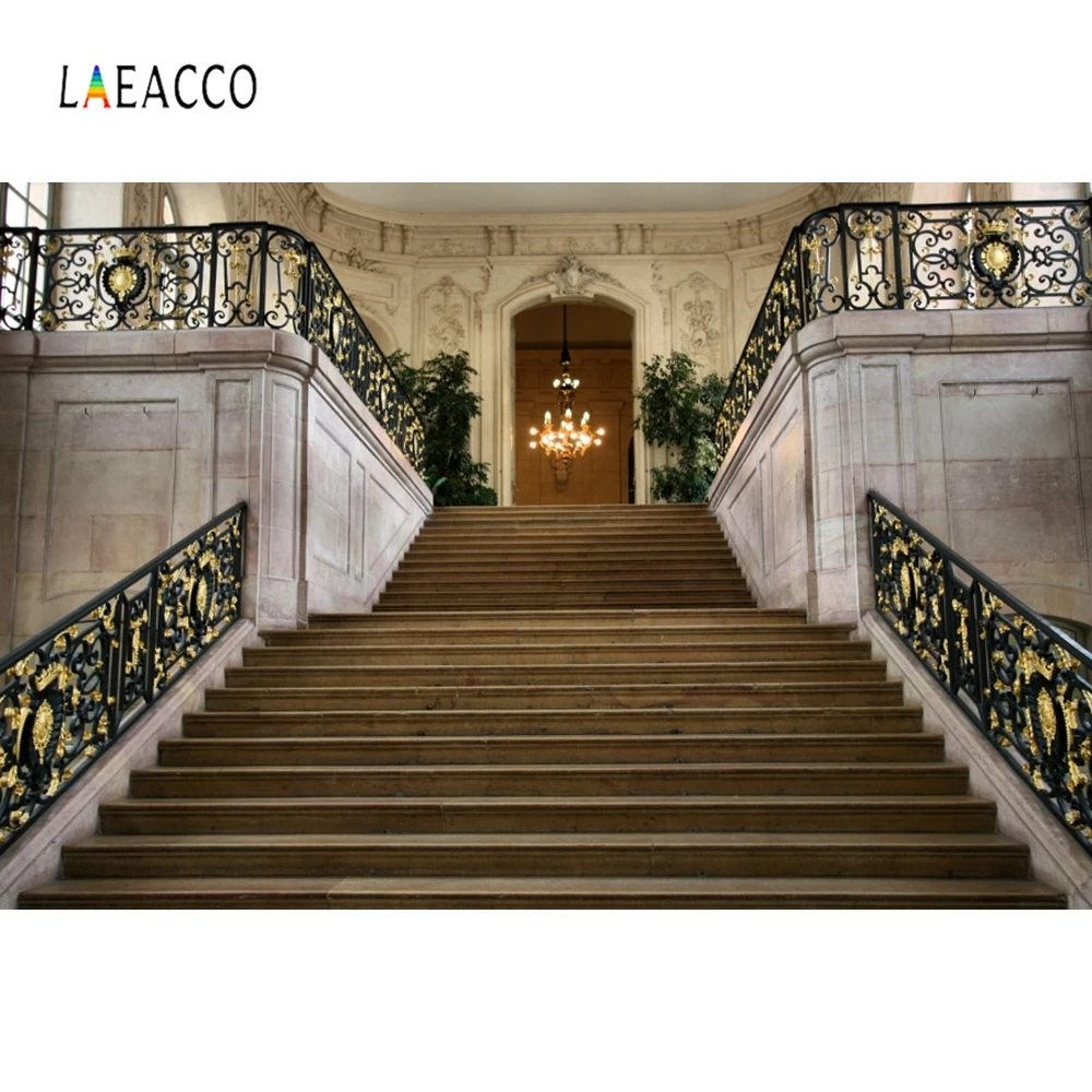 Laeacco Роскошные дворцовые шикарные люстры лестницы поручни для фотосъемки фоны