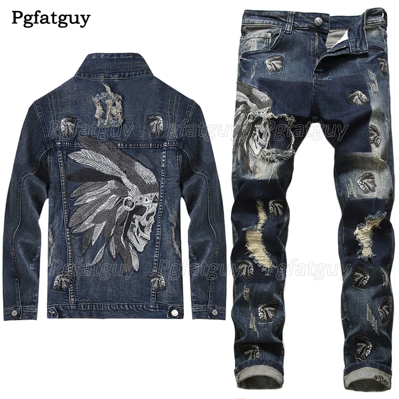 Embroidered Indian Stretch Denim Blue 