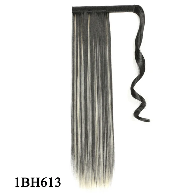 Leeons 20'' Synthetic Ponytail Hair pieces Heat Resistant Fiber Straight Ribbon Clip In Hair Extension 21 colors Brown Black 1bh613