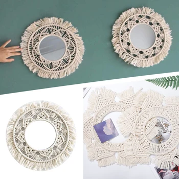 

1PC Fringed Wall Frame Tapestry For Mirror Decoration Cotton Rope Handmade Woven Tapestry Macrame Ceremony Backdrop Boho Decor