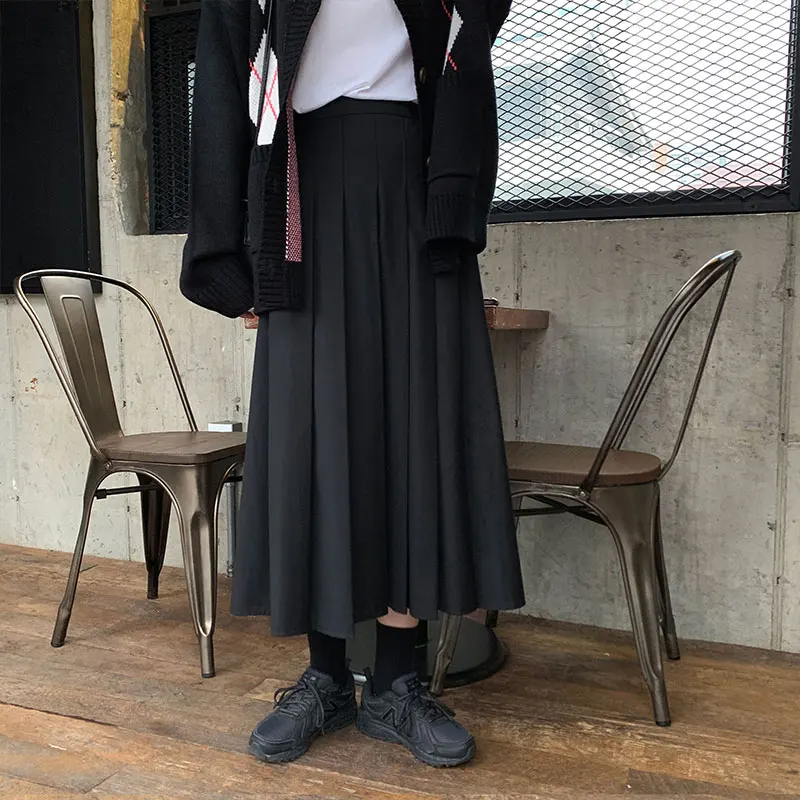Японская уличная одежда Харадзюку Faldas Mujer Moda, высокая талия, цвета хаки, черный, плиссированные юбки средней длины, Женская винтажная элегантная юбка для девушек