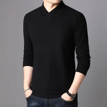 

men v-neck solid color long-sleeved t shirt 2020 new spring and autumn men's bottoming shirt ws146
