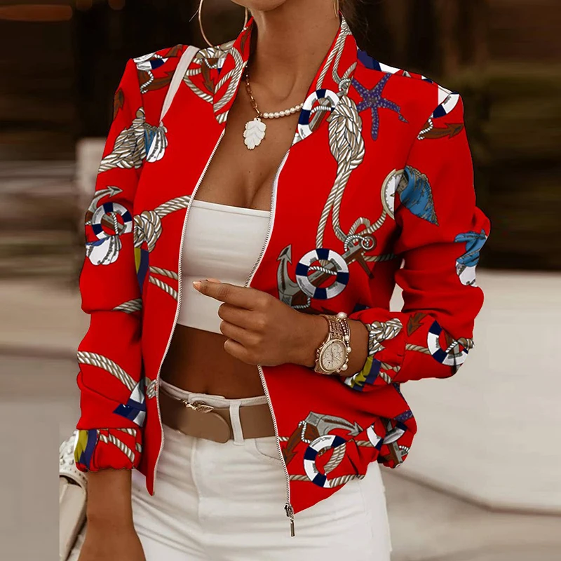 New 2022 Fashion Summer Bomber Print Jacket Women's Long Sleeve