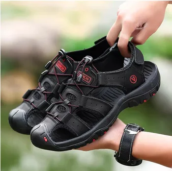 

Summer Men Sandals Closed-toe Genuine Leather Men Casual Shoes Sandals Plus-sized 45 Plus-sized 46 Widened 47 Sandals