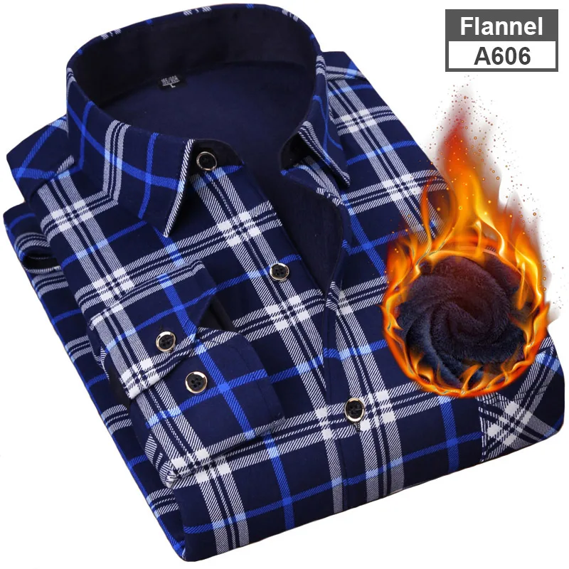 NIGRITY Новая мужская клетчатая теплая рубашка с длинным рукавом с подкладкой из плотного флиса модная мягкая Повседневная фланелевая рубашка удобного размера плюс L-4XL - Цвет: A606-Flannel