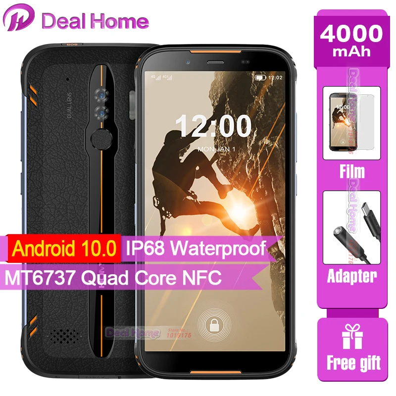 HOMTOM HT80 IP68 водонепроницаемый смартфон Android 10 5,5 дюймов 18:9 MT6737 четырехъядерный NFC Беспроводной заряд 4G LTE мобильный телефон