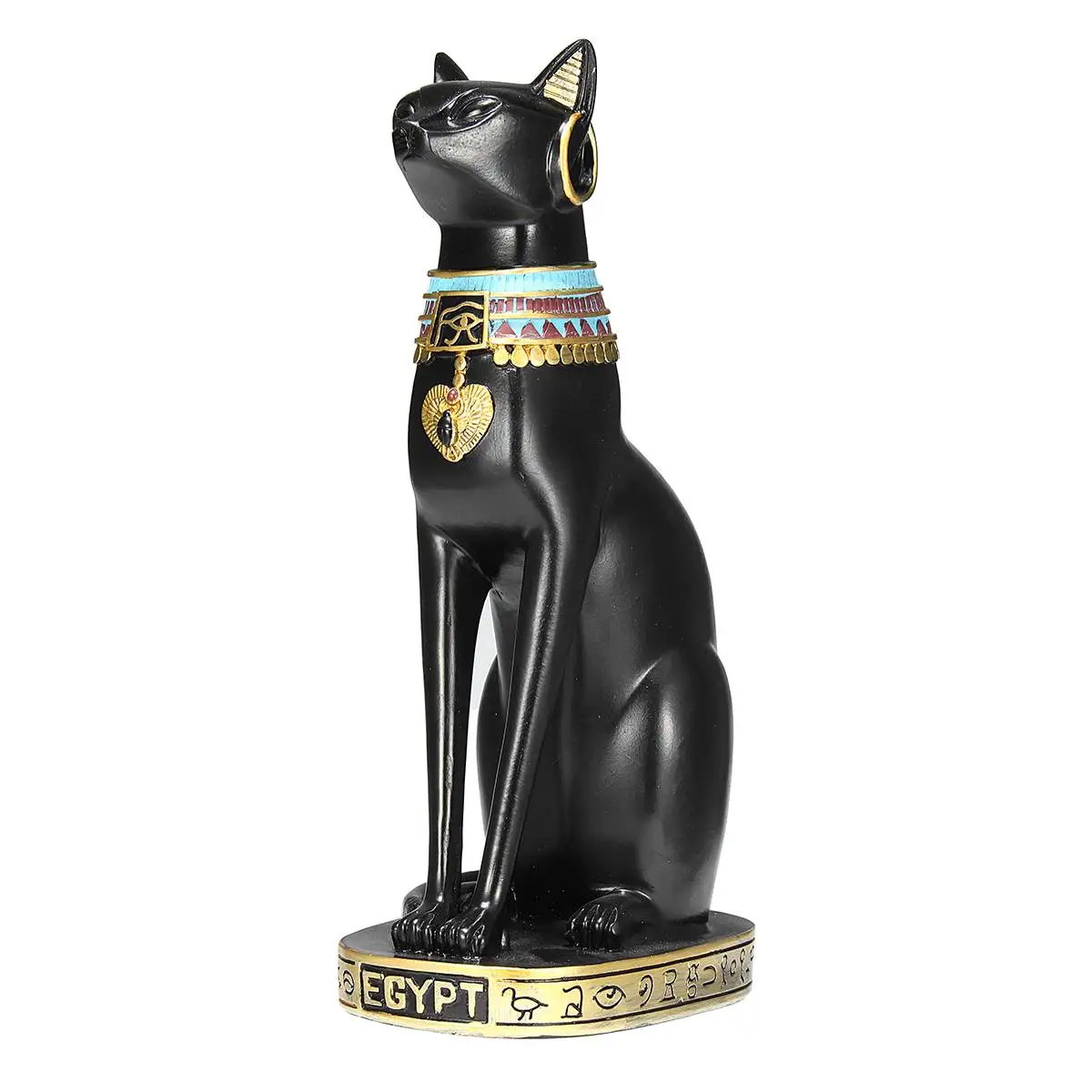 15 Inch Resin Figurines Vintage Egyptian Bastet Cat Goddess Resin Figurine Black Cat Pharaoh