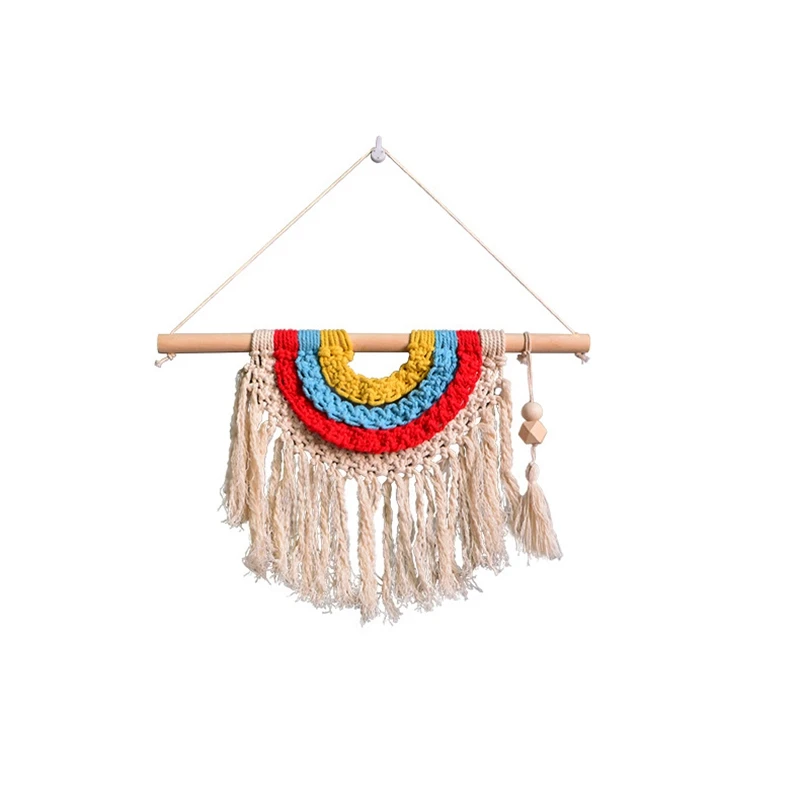 

Hand-Knitted Fringed Small Bunting Boho Decor Macrame Tapestry Wall Hanging Flag Children's Room Decor Headboard Wall Tapestry