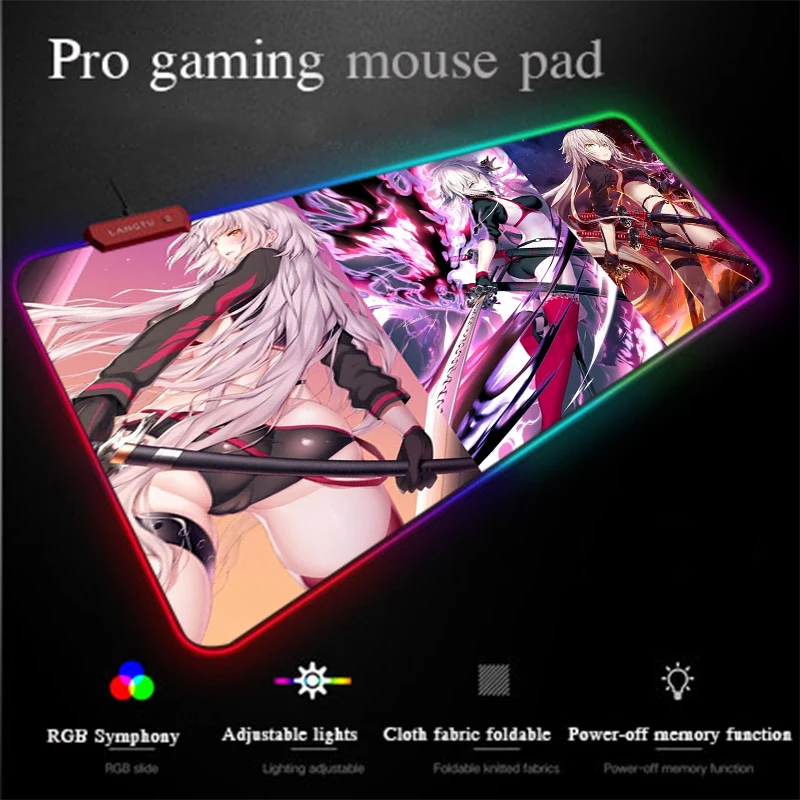 Yuzuoan Аниме Сексуальная девушка коврик для мыши RGB управление коврик для мыши USB светодиодный подсветка Блокировка края толстый настольный компьютер коврик 90X40