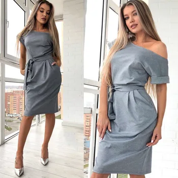 

FLEUR WOOD Office Dress Women Summer Dress Autumn O-Neck Sexy Pocket Bodycon Dress With Belt Vestidos de fiesta Plus Size XXL