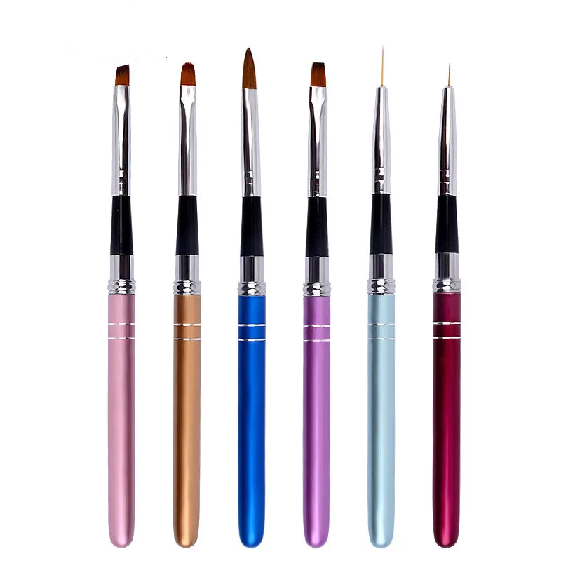 6 Pcs Gel Nail Brush Nail Art Detachable Metal Manicure Brush Colorful Line Thin Pen For Painting 3pcs acrylic nail brush set nail art line painting pen drawing brush liner brush nail art manicure tools uv gel brushes