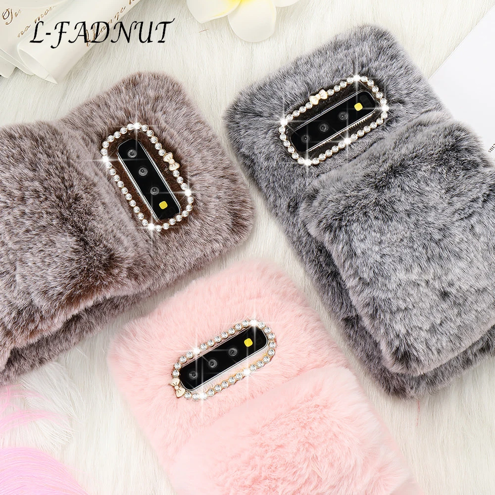 L-FADNUT Plush Fur Bracelet Fluffy Phone Case For Samsung A8 2018 A7 A6 J6 J4 Plus EU Silicone Bumper Luxury Diamond Cover |