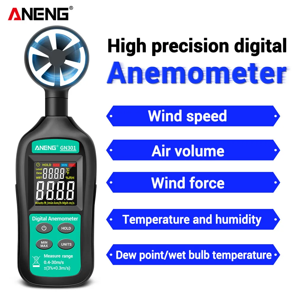 ANENG GN301 цифровой анемометр 0-30 м/с измеритель скорости ветра-10 ~ 45C тестер