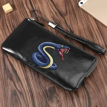 

Fashion Long Men's Wallet Phone Bag Card Holder Handy Passport Holder Snake Pocket Purse Zipper Leather carteira masculina