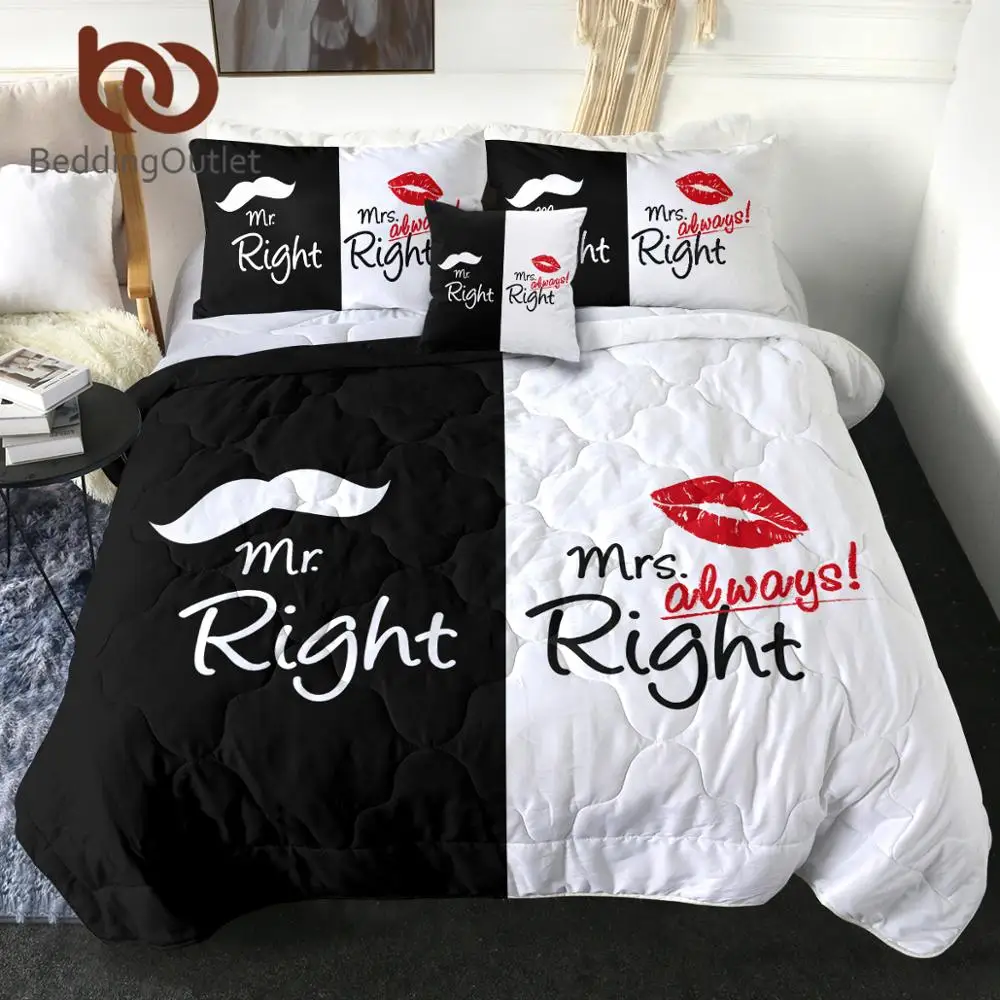 

BeddingOutlet Mr and Mrs Duvet Mr Right Summer Quilt for Couples Air-conditioning Blanket Moustaches Red Lips Thin Comforter Set