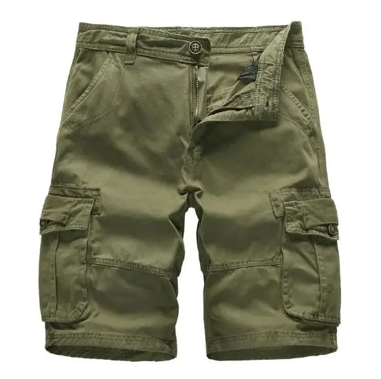 Khaki Мужские шорты Лето Горячая Распродажа хлопок сплошной плюс размер по колено мужские шорты модные повседневные свободные шорты с несколькими карманами - Цвет: Khaki