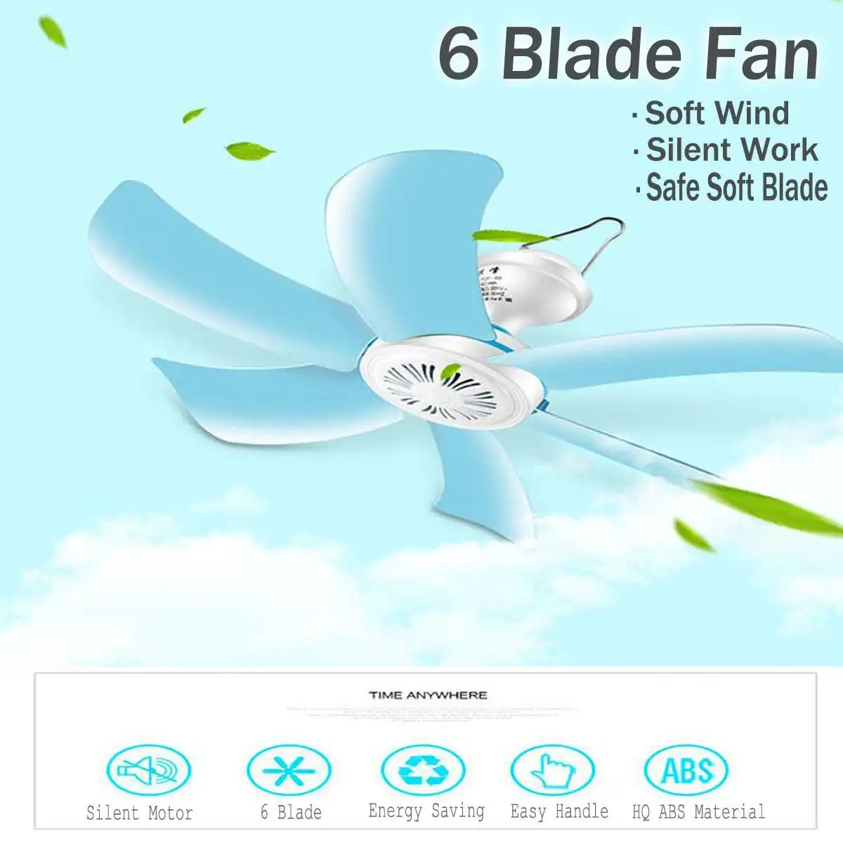 

220V 8W Silent Plastic 6 Leaves Turn Mini breeze Ceiling Fan 40CM Hanging Electric Fan Student Ceiling Fans Soft Wind Household