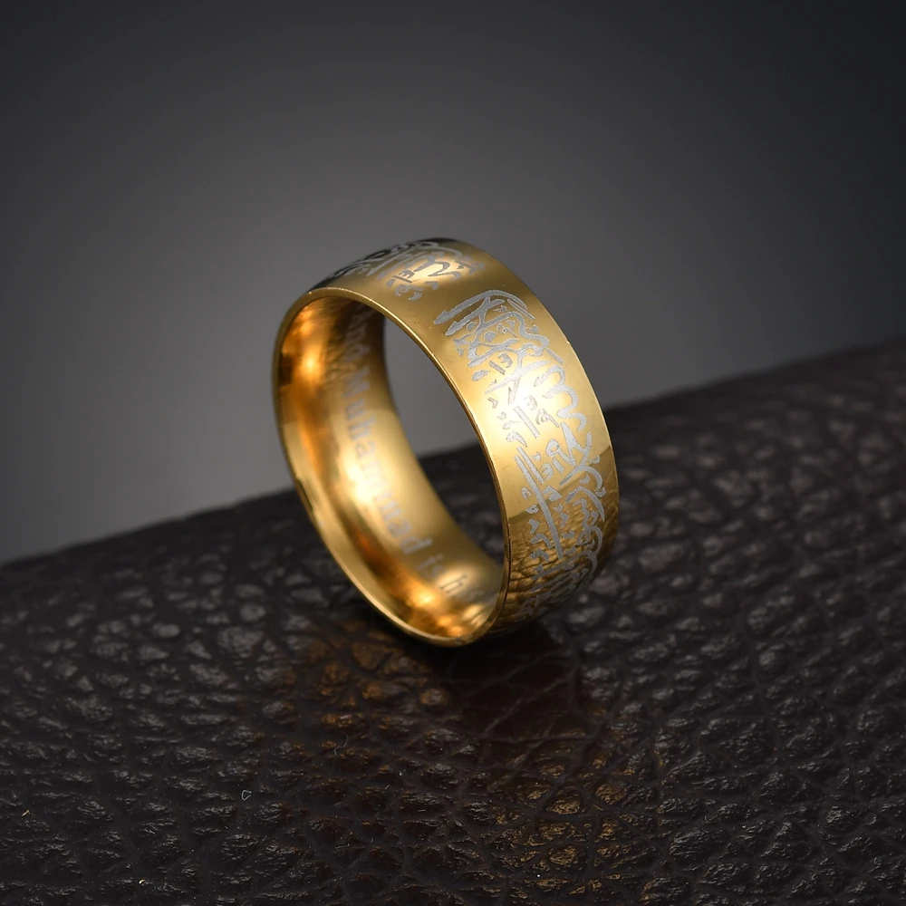 4 Color Arabic Islamic Scripture 8MM Stainless Steel Muslim Prayer Band Ring for Unisex Religious Jewelry Anillo Masculino finger rings stainless steel rings