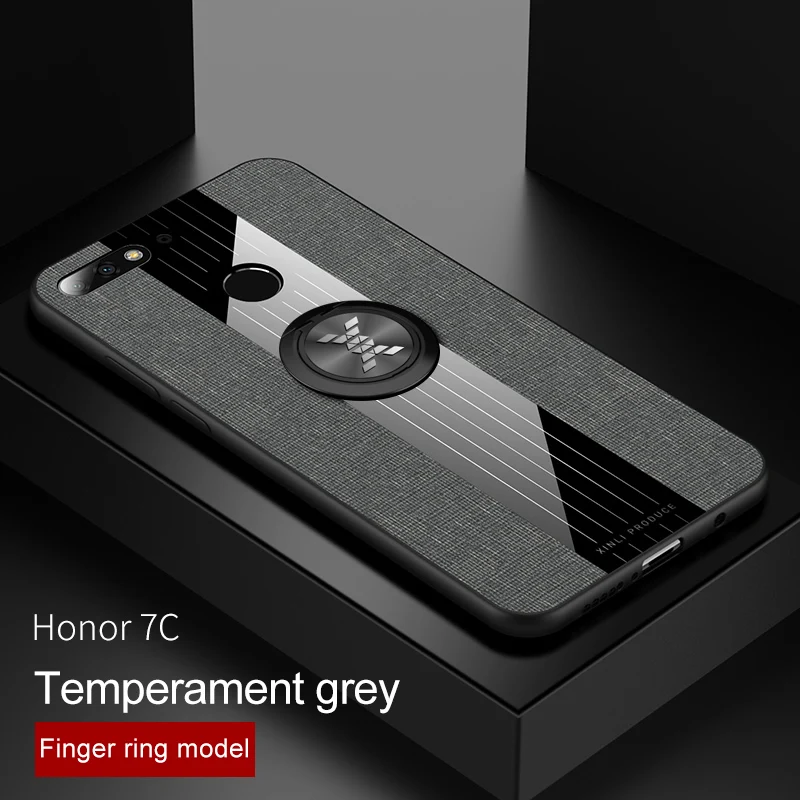 Для huawei Y7 Prime чехол Honor 7C Pro Чехол магнитный держатель кольцо мягкая рамка тканевый Жесткий Чехол для Nova 2 Lite Coque - Цвет: Gray 1