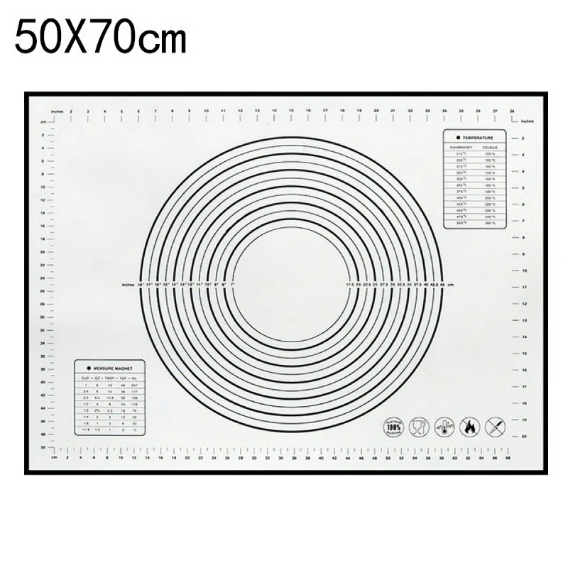 50x70cm Black Силиконовый коврик для выпечки со шкалой раскатки теста коврик для замеса теста антипригарный кондитерский лист Печь вкладыш - Цвет: 50x70cm Black