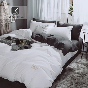 

Lanlika White Bedspread Duvet Cover Set Gray Flat Sheet Pillowcase Double Queen King Size Bedclothes Home Bedding Set Adult Bed