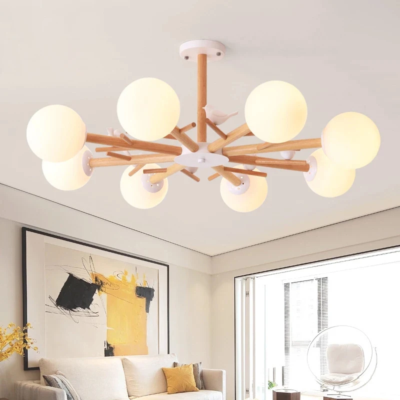 

LED luminaires Wooden Chandelier Modern Loft Lighting Novelty Fixtures Nordic Hanging Lights Living Room Pendant Lamps