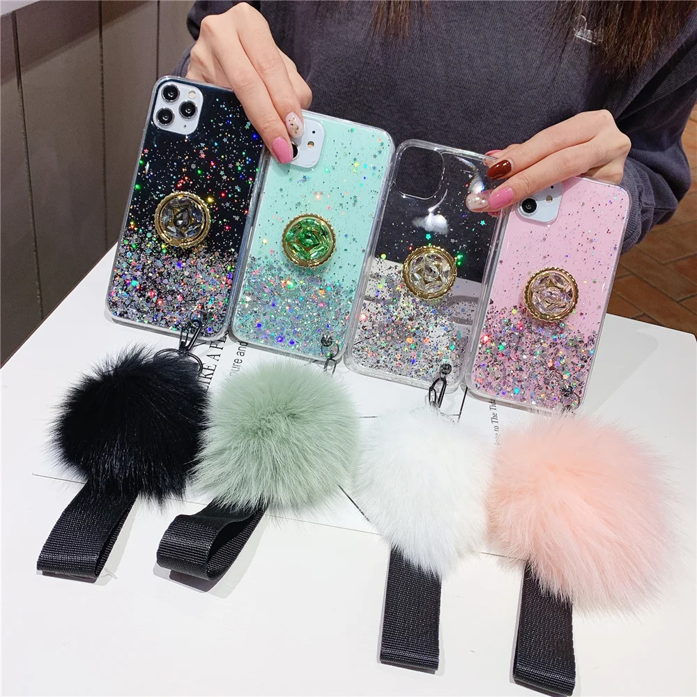 

Wristband Ring Stand Phone Case For HUAWEI Mate 9 Pro 10 20 Lite 30Pro 20x 5G Beautiful Glitter Y5 Y6 Y7 Y9 Y8s Y5P Y6P Case