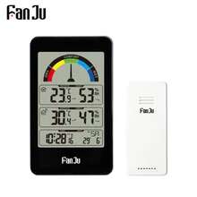 FanJu-termómetro Digital FJ3356, higrómetro, estación meteorológica, reloj de pared, Sensor inalámbrico, alarma, indicador de comodidad, reloj de mesa