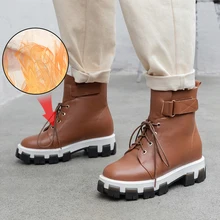 Plus Size 34-43 Warm Boots Winter Fur Genuine Leather Casual Comfortable Flats Martin Boots for Women Fashion Snow Boots Shoes