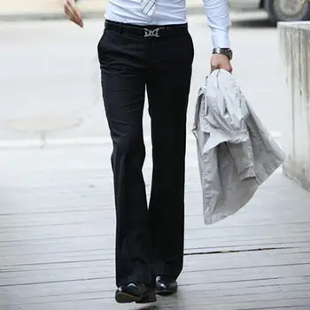 

2020 New Fashion White Flare Pants Men Korean Slim Business Straight Suit Pants British Fashion Youth Casual Pants