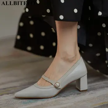 

ALLBITEFO size 34-43 natural genuine leather women heels shoes fashion sexy high heels women high heel shoes Talons hauts femme
