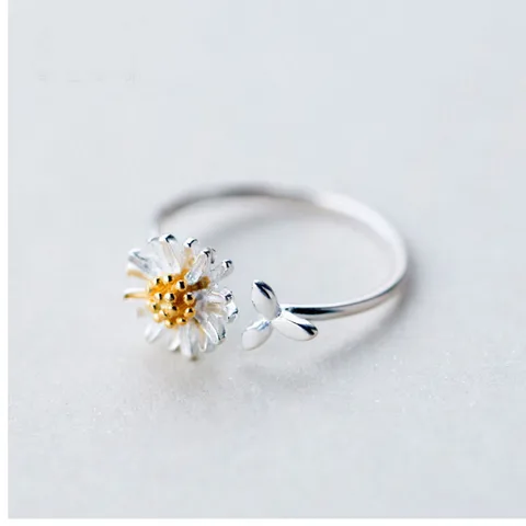 Style Elegant Daisy Flower Opening Ring For Women Adjustable Wedding Party Engagement Finger Rings Statement Jewelry Gift