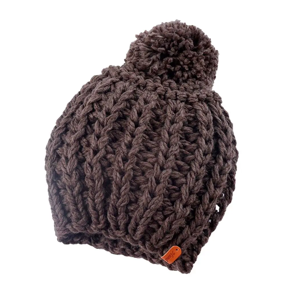 Осенне-зимняя теплая Трикотажная хлопковая шапка Skullcap, однотонная флисовая Вязаная Шапка-бини, Повседневная Эластичная Шляпа Унисекс - Цвет: Brown