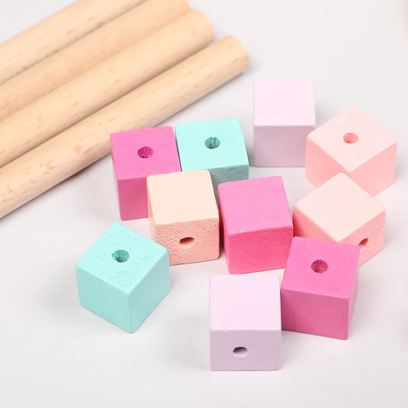 20pcs 15-20mm Colored Square Wooden Beads Handmade Custom Fashion Decorations DIY Necklace Bracelet Jewelry Making Accessories