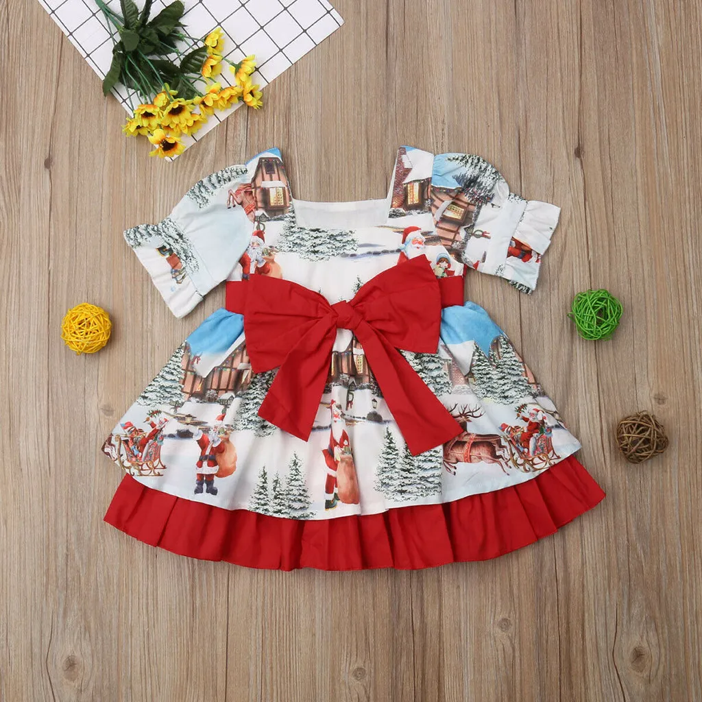 Детское платье-топ на год, вечерние зимнее платье для девочек, детское рождественское платье Детское рождественское платье красное платье с бантом для девочек,#2P4