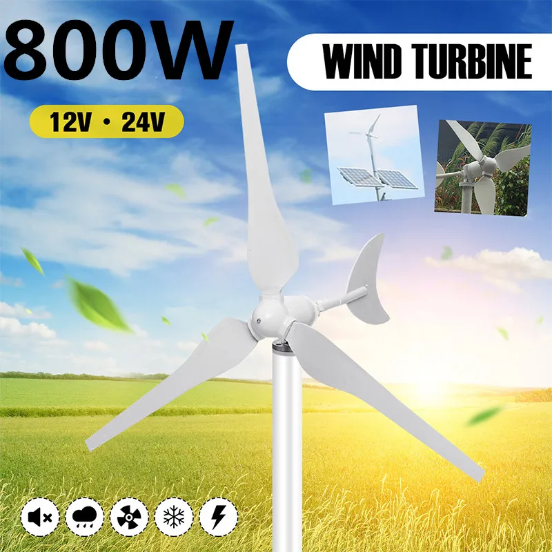 AC12V/24V Wind Generator 800W Wind Turbines Wind Turbines Generator with 3 Nylon Fiber Blades for Home Solar Streetlight ,Boat