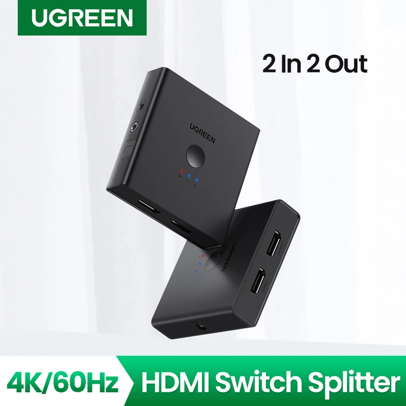 Ugreen HDMI Splitter 2 In 2 Out for Xiaomi Mi Box Xbox 4K/60Hz HDMI Switch Splitter 2 In 4 Out with IR Controller HDMI Splitter